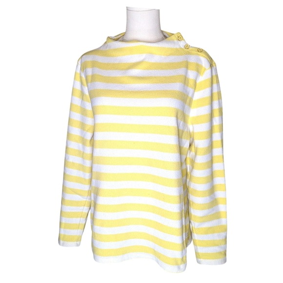 Talbots Tops - Talbots‎ Yellow & White Striped Terry Knit Pullover Nautical Button Shoulder XL